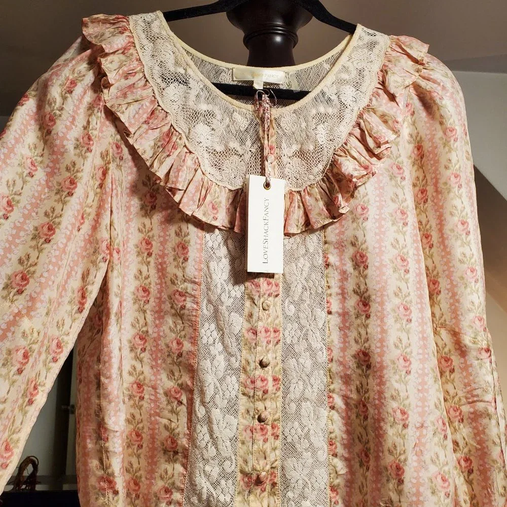 LoveShackFancy Set Piccolo Skirt & Morrison Top Frosted Petal Stripe Small - Picture 8 of 16
